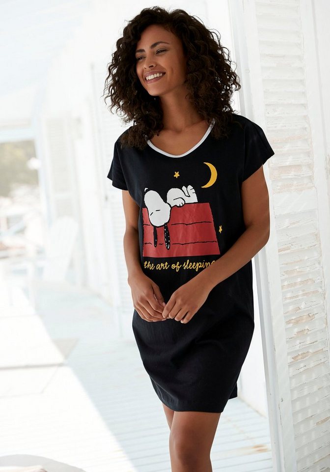 PEANUTS Nachthemd mit Snoopy Druckmotiv, Weiche Single Jersey-Qualität aus  100% Baumwolle