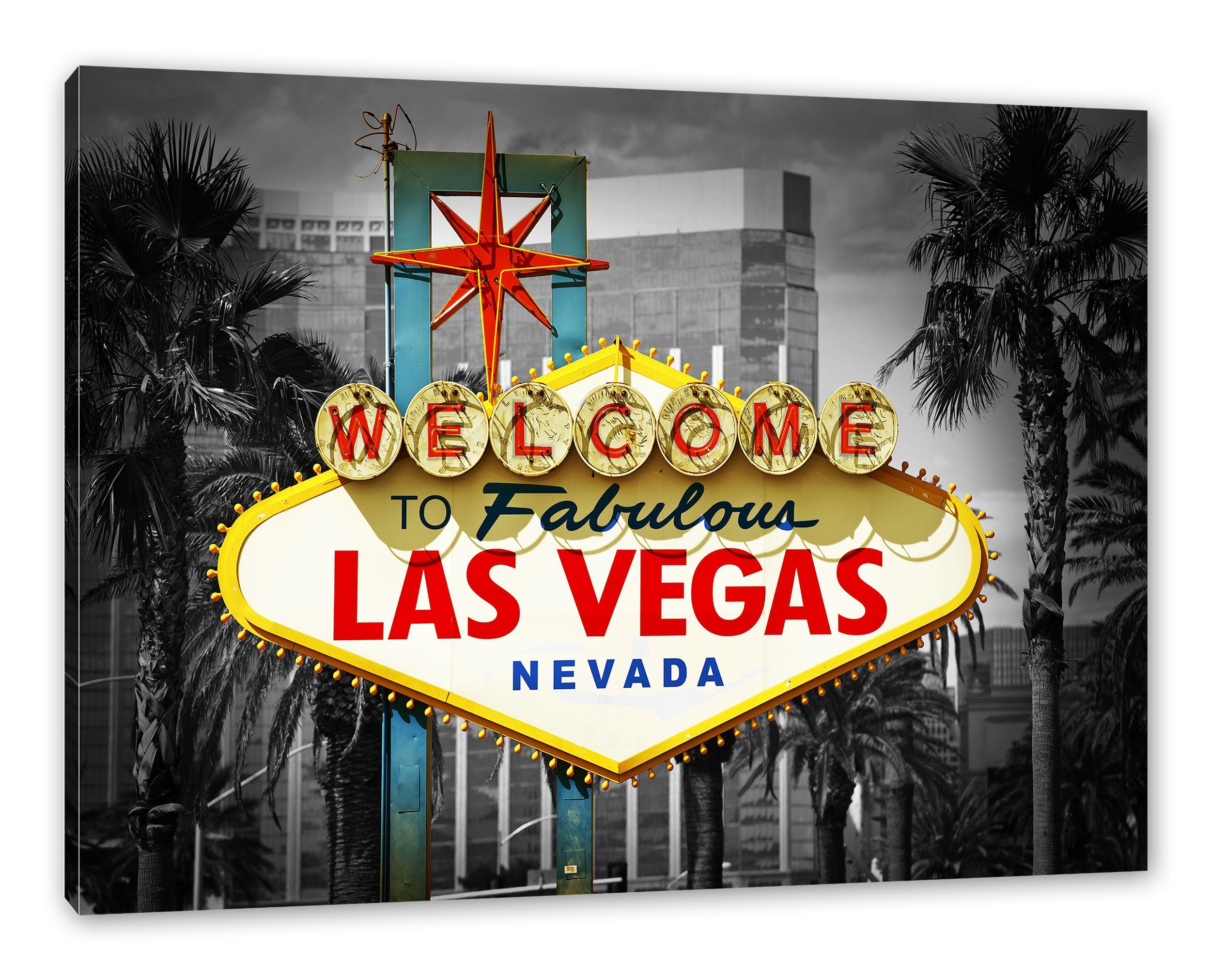 Pixxprint Leinwandbild Ortseingangsschild Las Vegas, Ortseingangsschild Las Vegas (1 St), Leinwandbild fertig bespannt, inkl. Zackenaufhänger