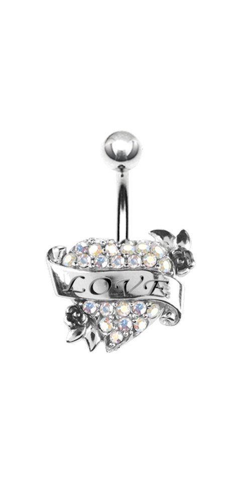 Bauchnabelpiercing Nabel Stecker Silber 925 Piercing Herz Liebe/Love mit Kristallsteine