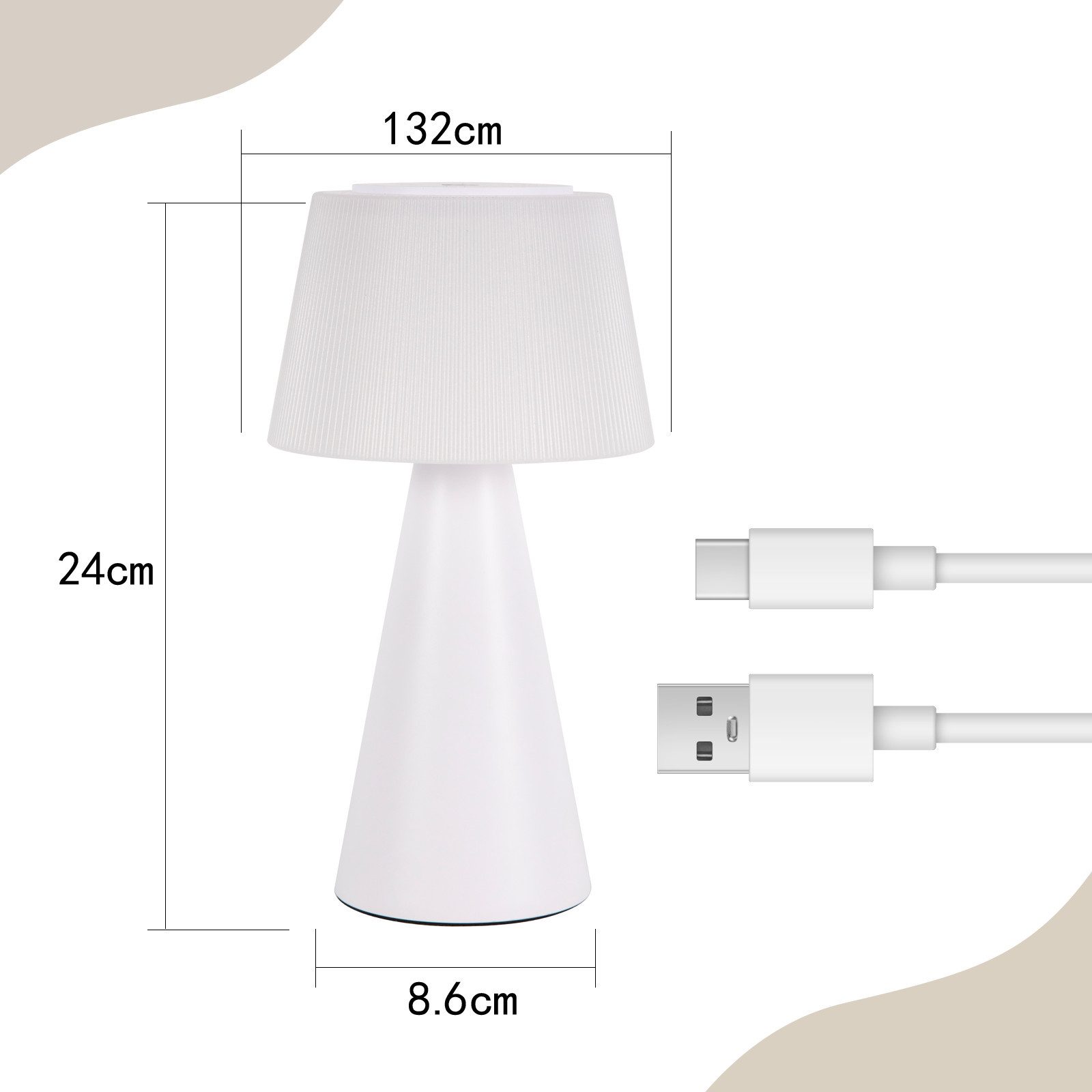 ZMH LED Tischleuchte Kabellos 3600mhA Dimmbar Tischlampe Modern Wohnzimmer Batterie, Augenschutz, Einfache Installtion, LED fest integriert, 3000-6500K, Touch Nachttischlampe mit USB Aufladbar Outdoor