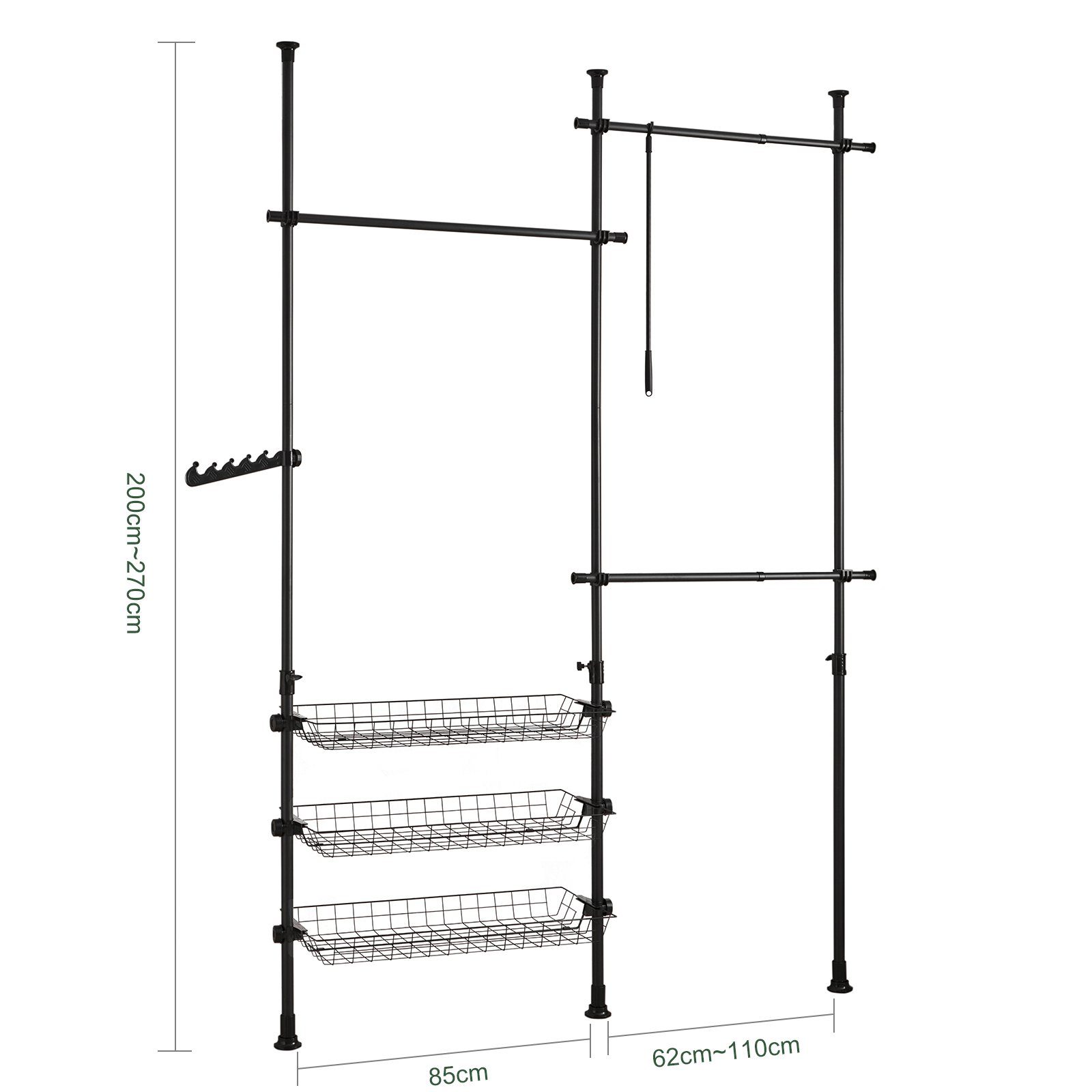 SoBuy Kleiderständer FRG34, Garderobenständer mit 3 Kleiderstangen und 3 Körben