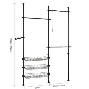 SoBuy Kleiderständer FRG34, Garderobenständer mit 3 Kleiderstangen und 3 Körben