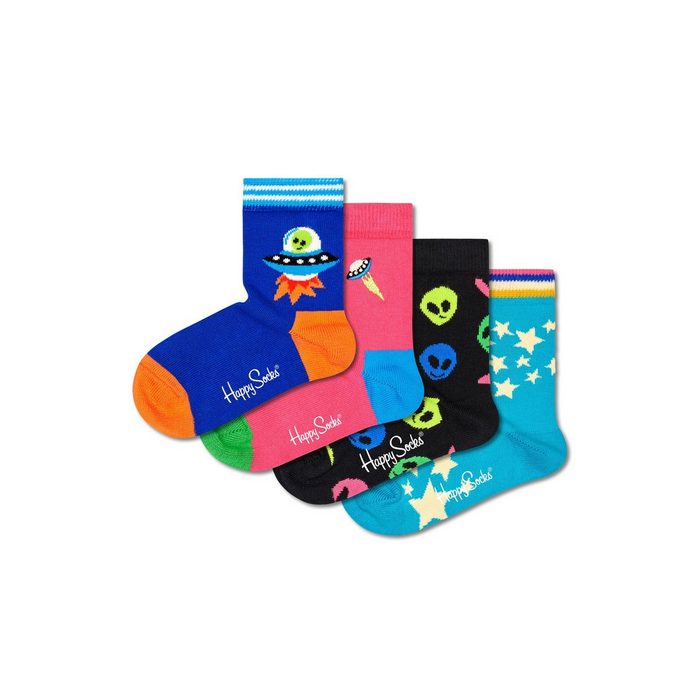 Happy Socks Langsocken Kids Space Geschenk Box (Spar-Set 4-Paar) 4 Paar Socken - Baumwolle - 4 Paar bunte Socken in einer Geschenkbox