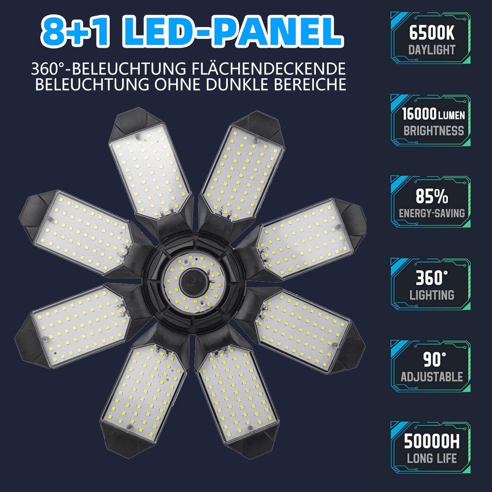 integriert, Hängeleuchten MDHAND LED Zusammenklappbar fest Garagenleuchte, Achtflügelige 60W Tageslichtweiß,