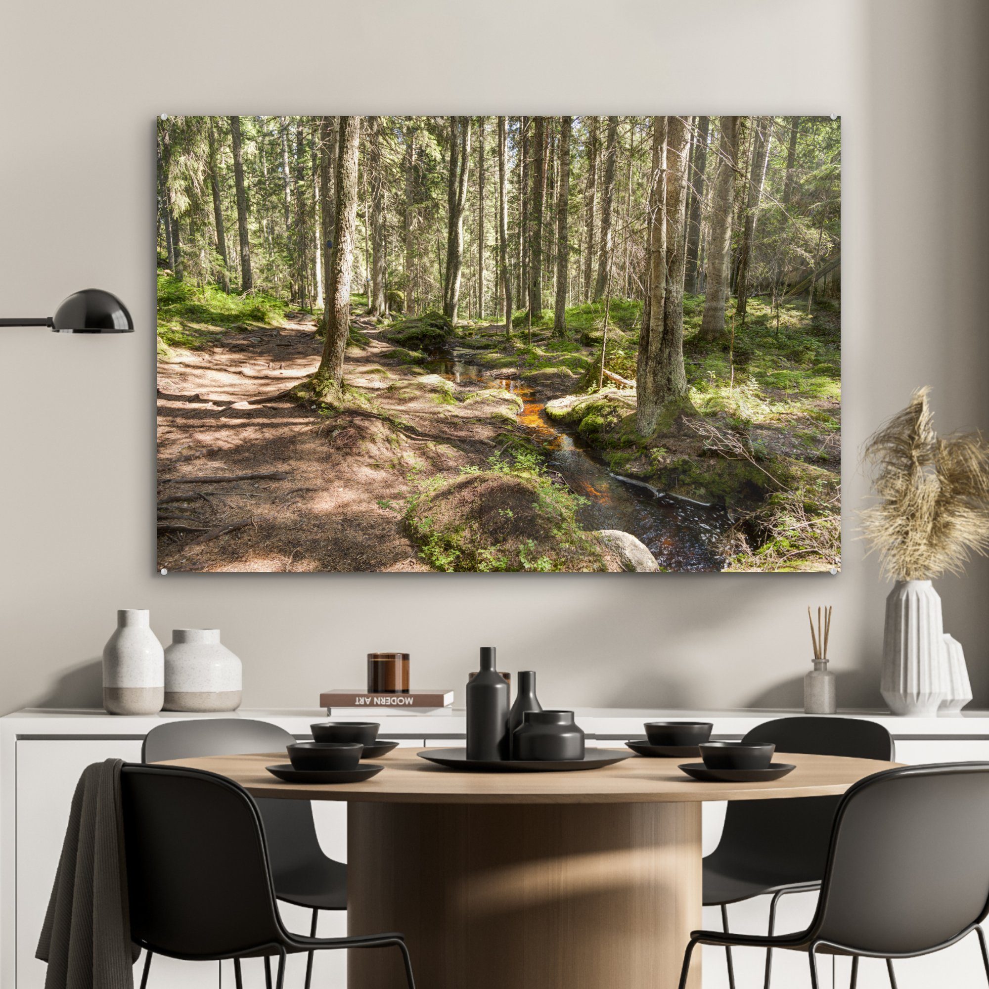 Wohnzimmer im in Nuuksio-Nationalparks Schlafzimmer Acrylglasbilder (1 bunten Grüne Bäume Finnland, Acrylglasbild & des Wald St), MuchoWow