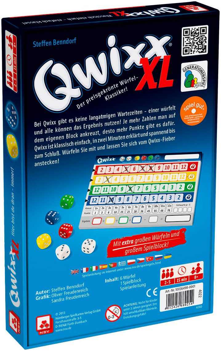 Cartamundi Spiel Senioren Qwixx XL, Seniorenspiel, Made in Germany