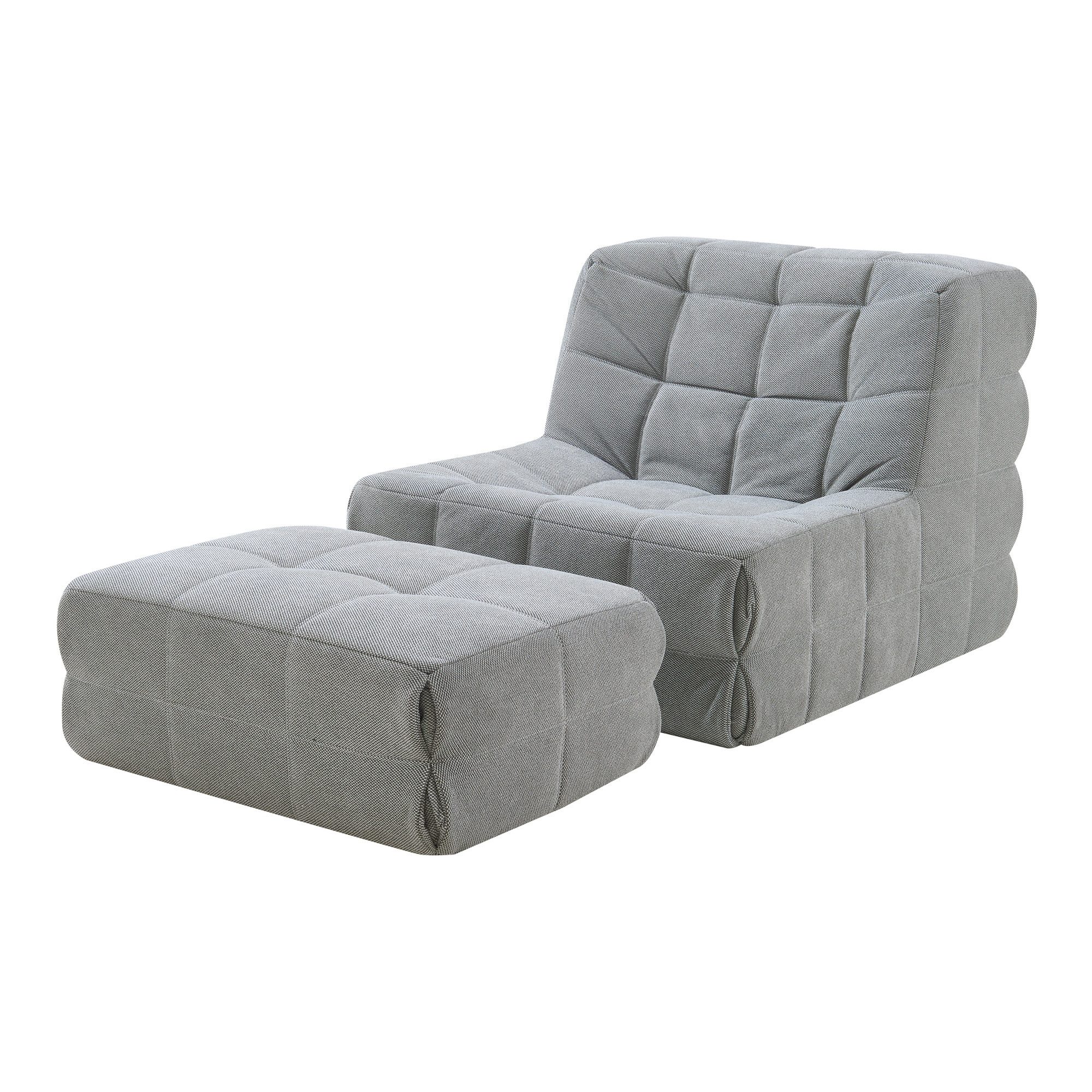en.casa Sessel, »Koskyvn« Bodensessel mit Hocker 75 x 90 x 100 cm Textil Grau