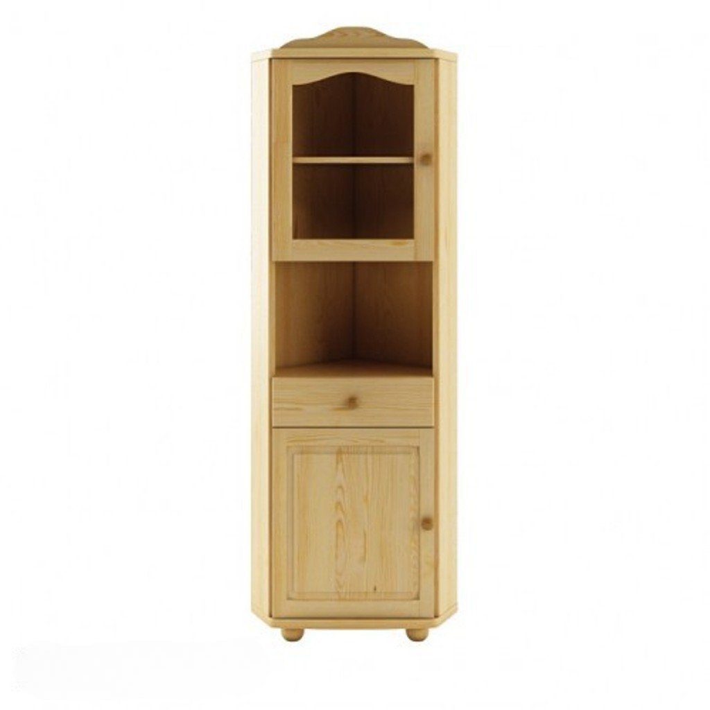 JVmoebel Eckvitrine Glasvitrine Eck Schrank Echtes Holz Massivholz Vitrinen Schränke Natur Made in Europa