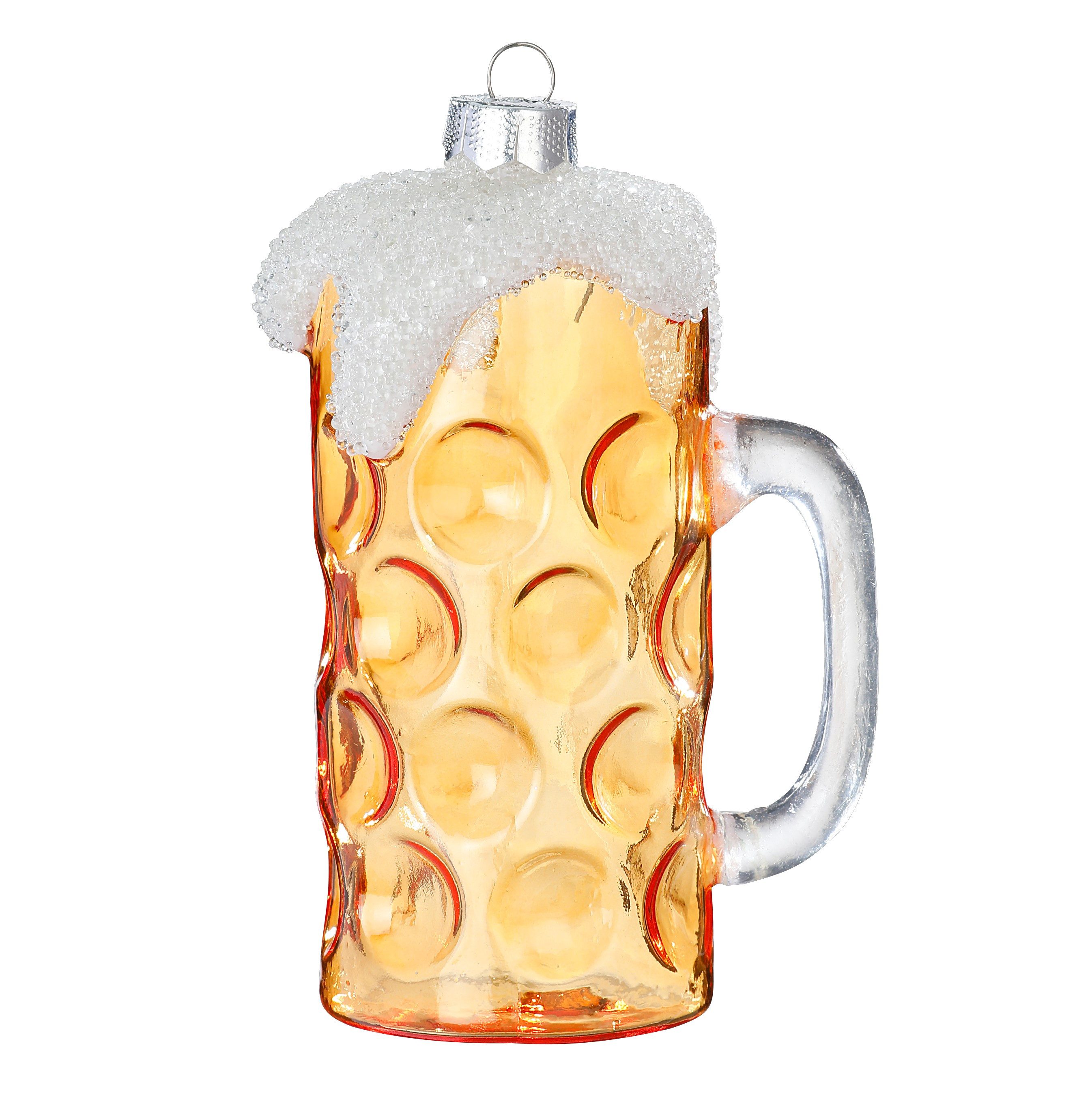 Holly & Jolly Christbaumschmuck, Christbaumschmuck Glas 10,3cm Maß Bier Figur Gelb