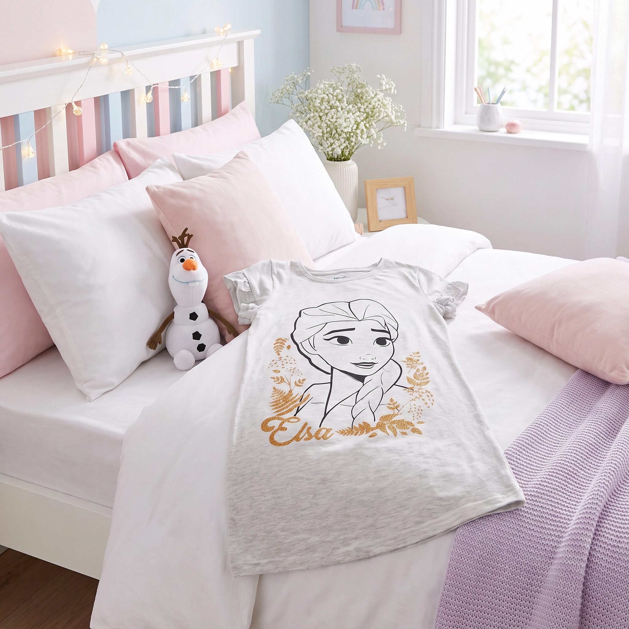 Disney Pyjamaoberteil Disney Die EIskönigin Elsa kurzarm Schlafshirt Nachthemd Schlafkleid Gr. 104 bis 134