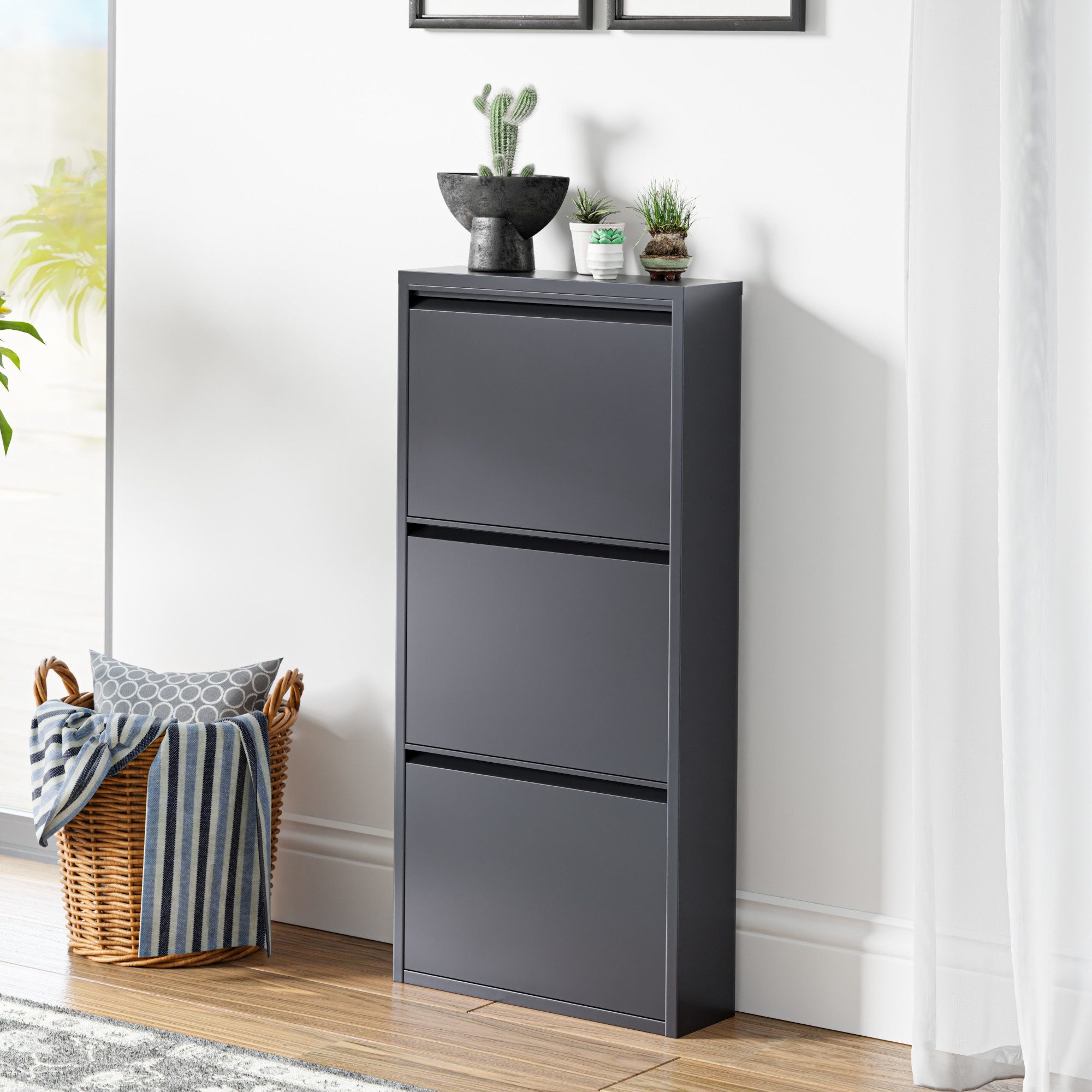 en.casa Schuhschrank »Sokndal« mit 3 Klappen Metall Grau günstig online kaufen