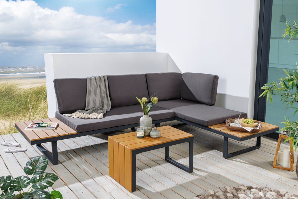 riess-ambiente Sitzgruppe · · LOUNGE IBIZA MODULAR natur, & inkl. / · 3-tlg), Tisch 250cm (Set, wetterfest Lounge / grau · Gartenmöbel-Sets anthrazit Sofa Outdoor