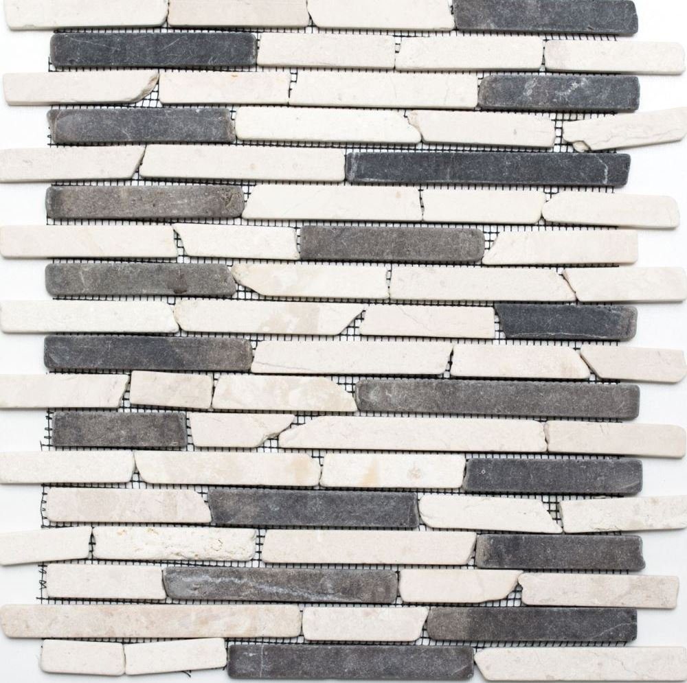 Mosani Bodenfliese Mosaik Marmor Naturstein hellbeige creme schwarz anthrazit Brick