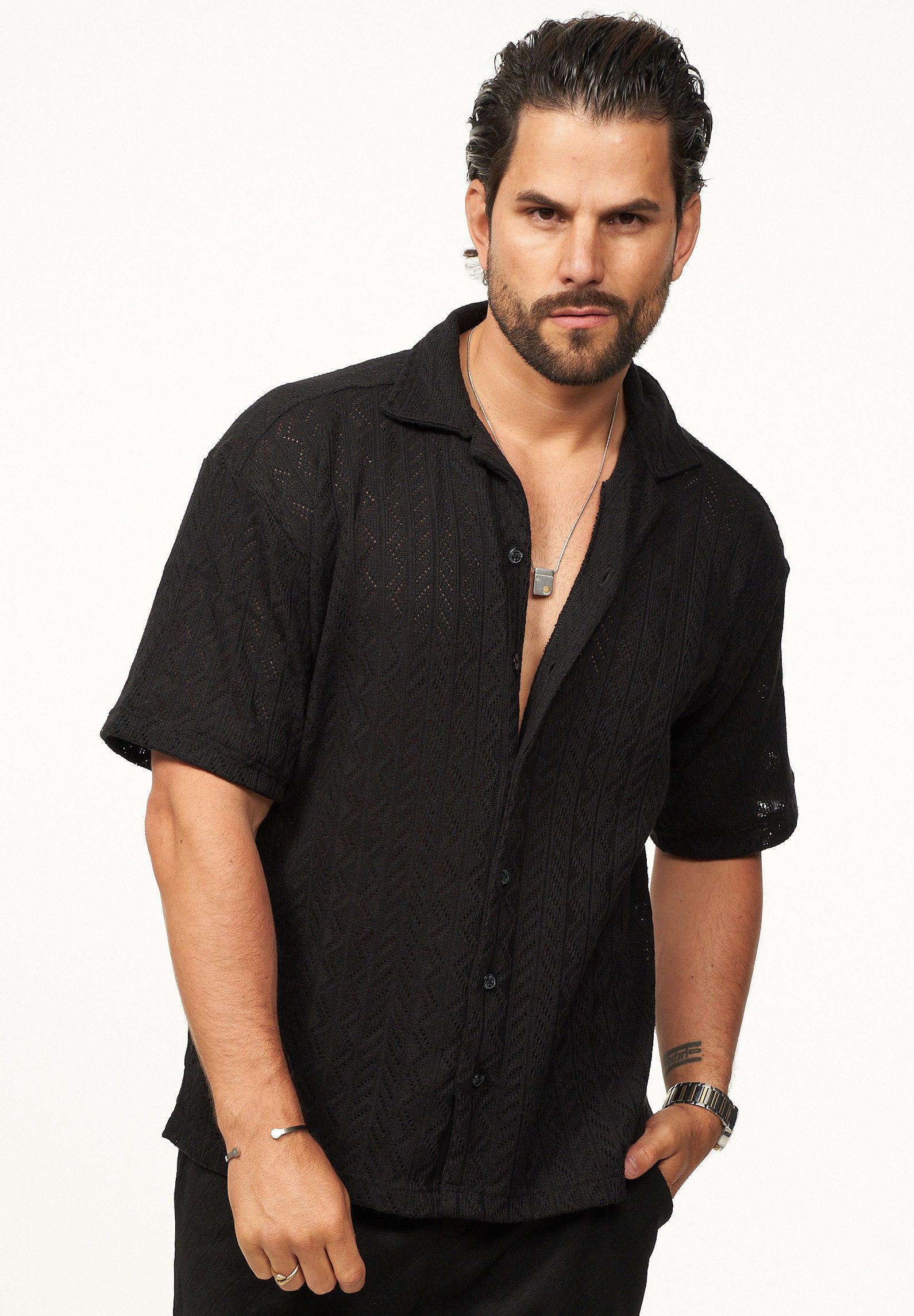 CARISMA Kurzarmhemd für Herren im Vintage Summer-Look im Crochet-Stil Kurzarm Strick Polo-Hemd T-Shirt im Retro-Stricklook