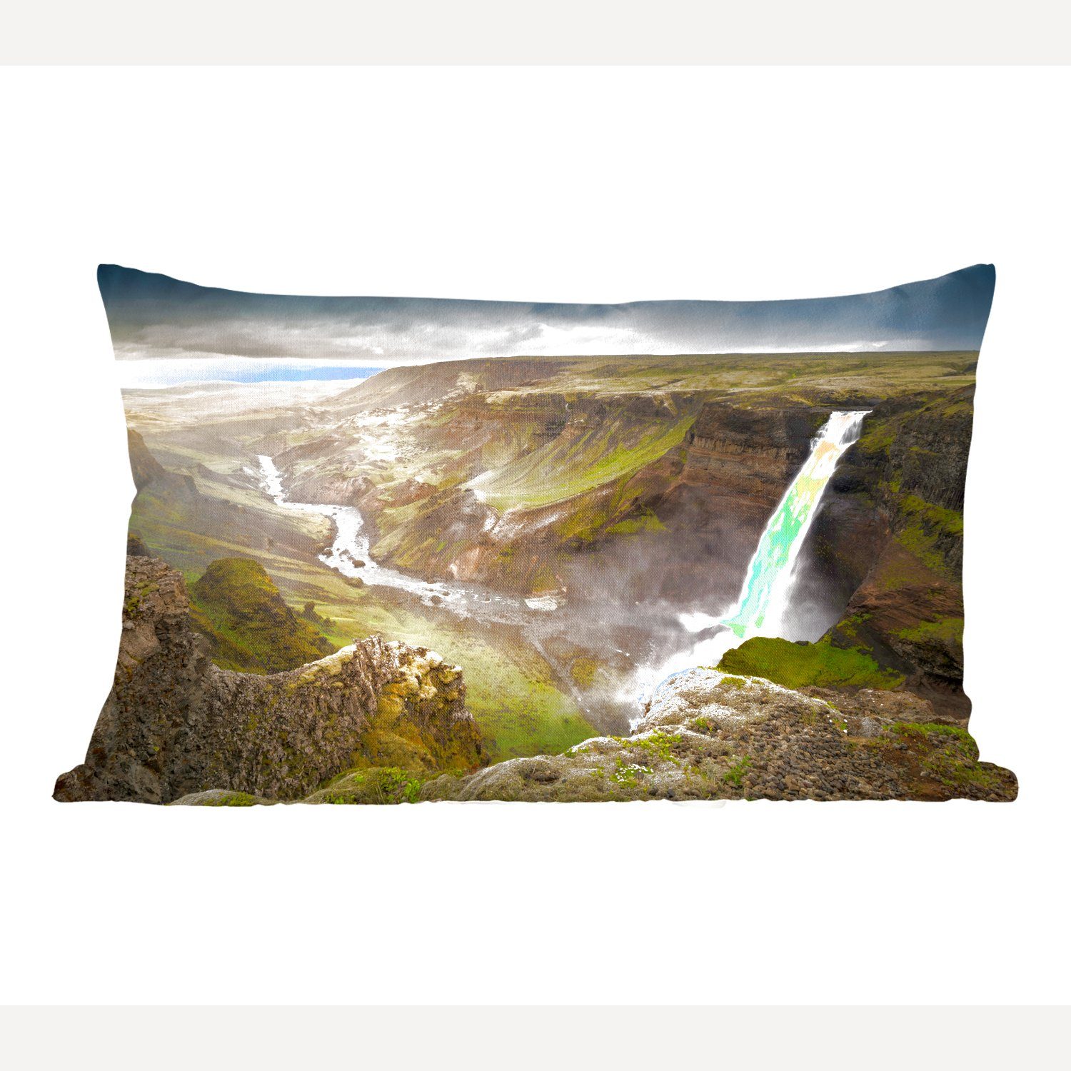 MuchoWow Dekokissen Háifoss-Wasserfall in Island, Wohzimmer Dekoration, Zierkissen, Dekokissen mit Füllung, Schlafzimmer