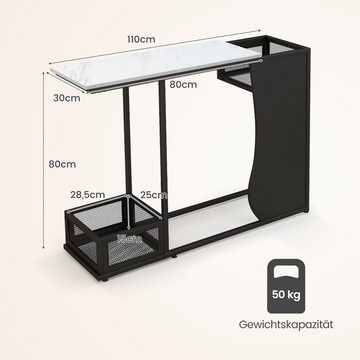 COSTWAY Konsolentisch, schmal, marmor, mit 2 Pflanzkästen, schwarz, 110cm