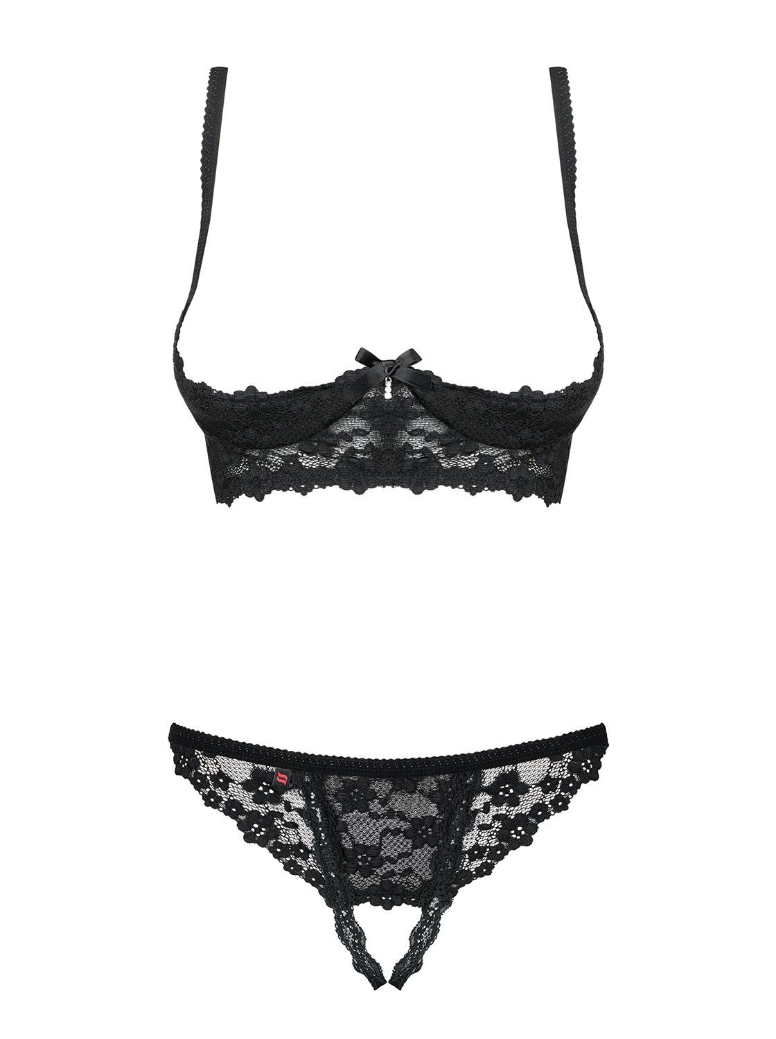 Obsessive Set: Bügel-BH Dessous-Set Letica schwarz brustfrei und ouvert BH + String (Set)