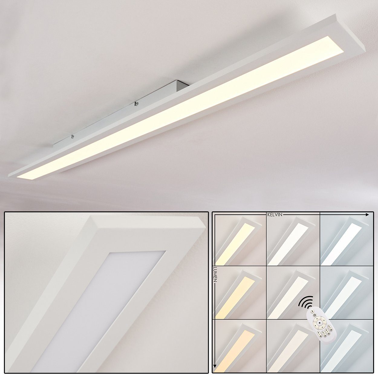 hofstein Panel »Lonigo« LED Deckenpanel aus Metall in Weiß, CCT 2700-5000 Kelvin, dimmbare Deckenlampe mit Fernbedienung, max. 21, 5 Watt, 1680 Lumen
