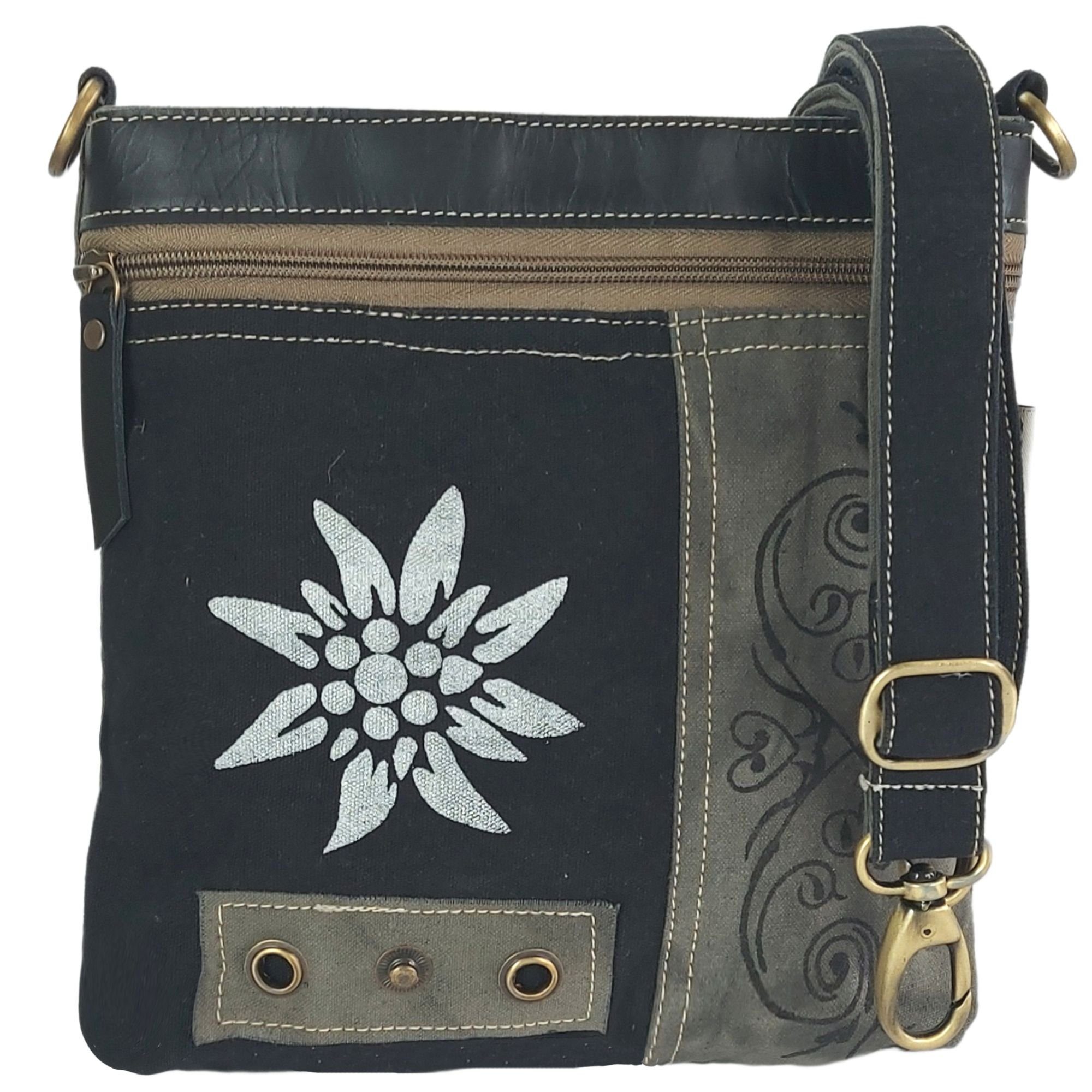 Domelo Umhängetasche Trachtentasche Dirndl Umhängetasche. Schultertasche mit Edelweiss, echtes Leder, Edelweiss Aufdruck