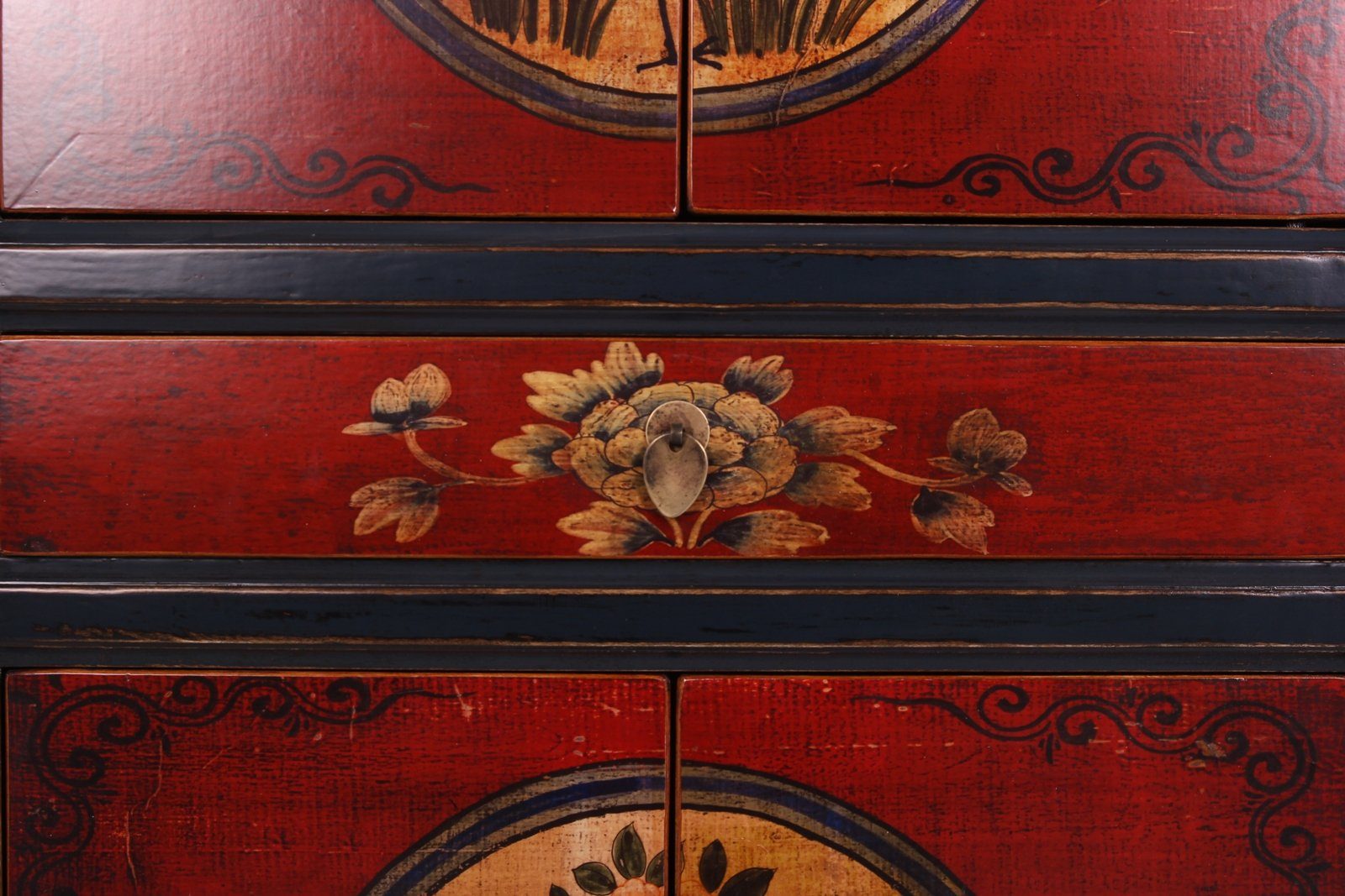 Wohnzimmer Hochzeitsschrank Asia orientalisch Flur Antik-Stil montiert, Landhaus chinesisch Möbel Schrank Vintage asiatisch fernöstlich, komplett OPIUM Hoch-Kommode OUTLET schwarz-rot aus Holz Schlafzimmer Diele, Kleiderschrank