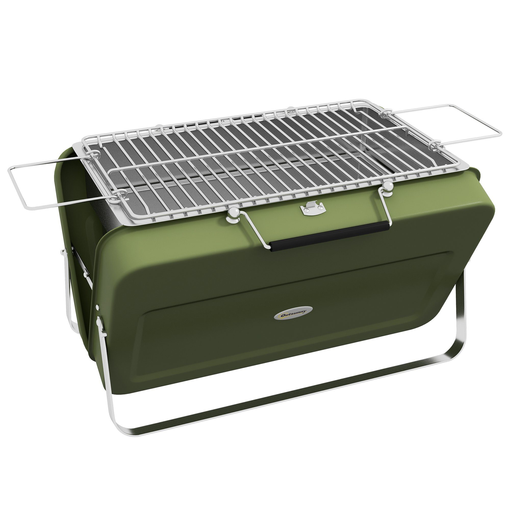 Outsunny Holzkohlegrill Tischgrill mit Kohleschale, Grillrost, Tischholzgrill, Campinggrill, für Picknick, Garten, Edelstahl Grün, 47 x 30 x 28 cm