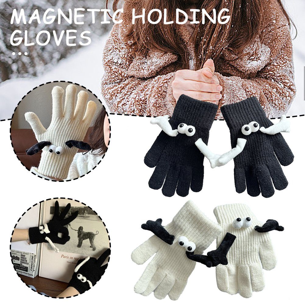 M Handschuhe Cartoon-Hand-in-Hand-Motiv, beige Strickhandschuhe Bequem, Warme Mit Strickhandschuhe Blusmart