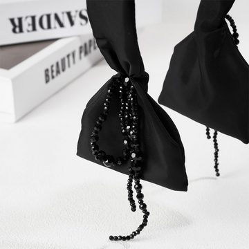 Silberstern Haargummi Schwarzes Damen-Stirnband aus Satin mit Perlen, Quasten und Schleife, Niedliche Retro-Kopfbedeckung, Gesichtswäsche, Make-up-Stirnband