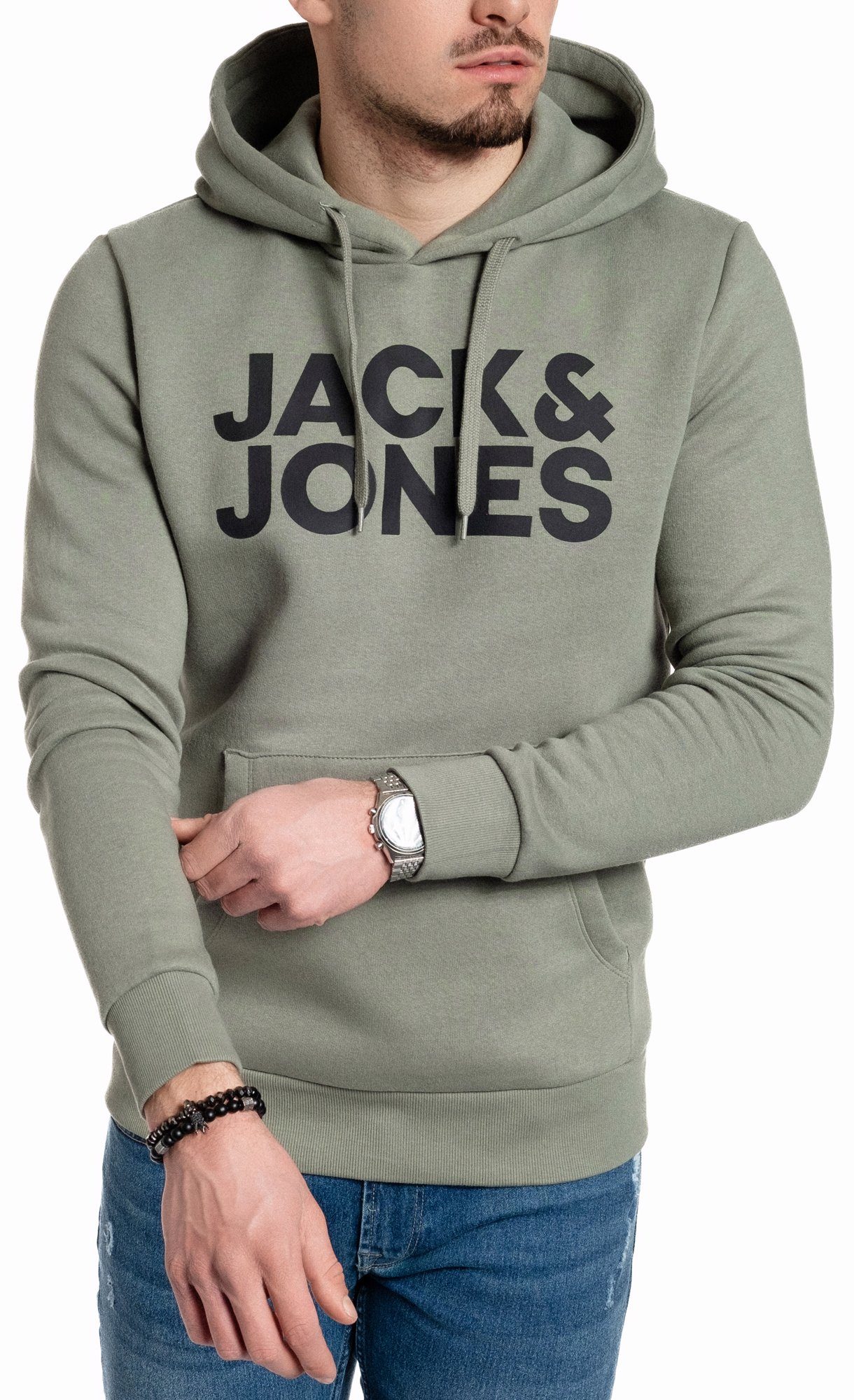 Jack & Jones Kapuzensweatshirt mit Seaspray-Black Kängurutasche