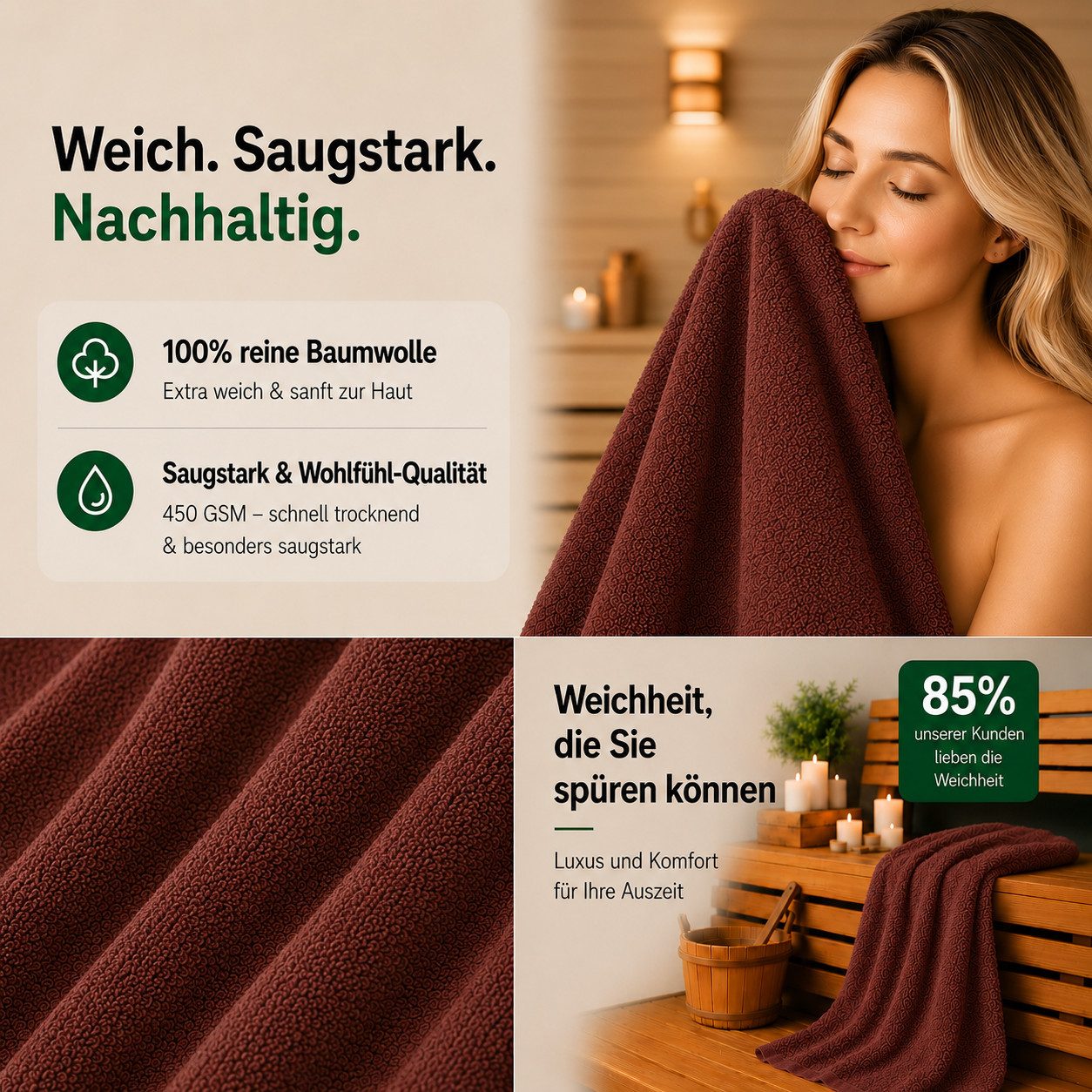 Komfortec Saunatuch 100x200 Extra Große XXL Premium Saunatuch, Unifarben (1-St), extra Große XXL, Schnelltrocknend, Frottee, Weich, Baumwolle – Bild 5 von 5