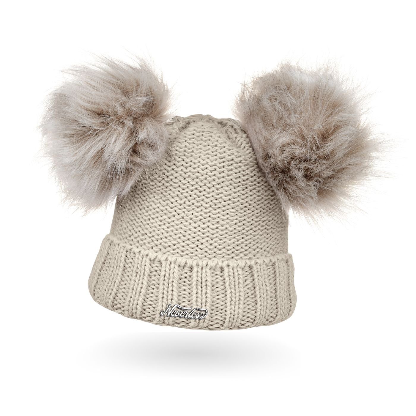 Neverless Bommelmütze Warme Strickmütze Damen Wintermütze Bommelmütze gefüttert mit Bommel