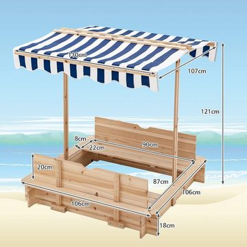 KOMFOTTEU Sandkasten Sandbox, mit umwandelbaren Sitzbänken