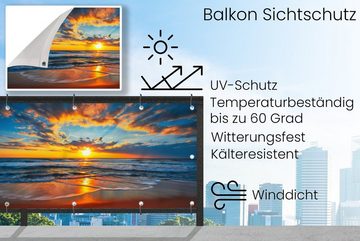 MuchoWow Balkonsichtschutz Meer - Sonnenuntergang - Strand - Wolken - Orange (1-St) Balkon Sichtschutz 90x200, Windschutz für Zaun PVC, 200x90 cm