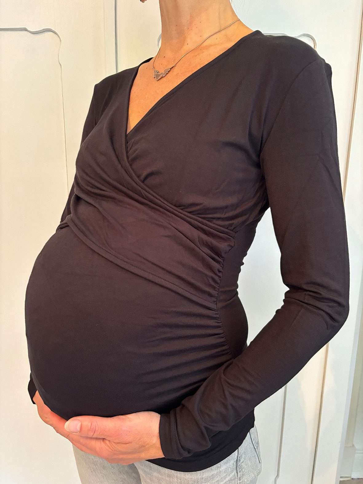 petit amour maternity shirt GIL maternity wear nursing top long sleeve for pregnant women nursing function in solid color