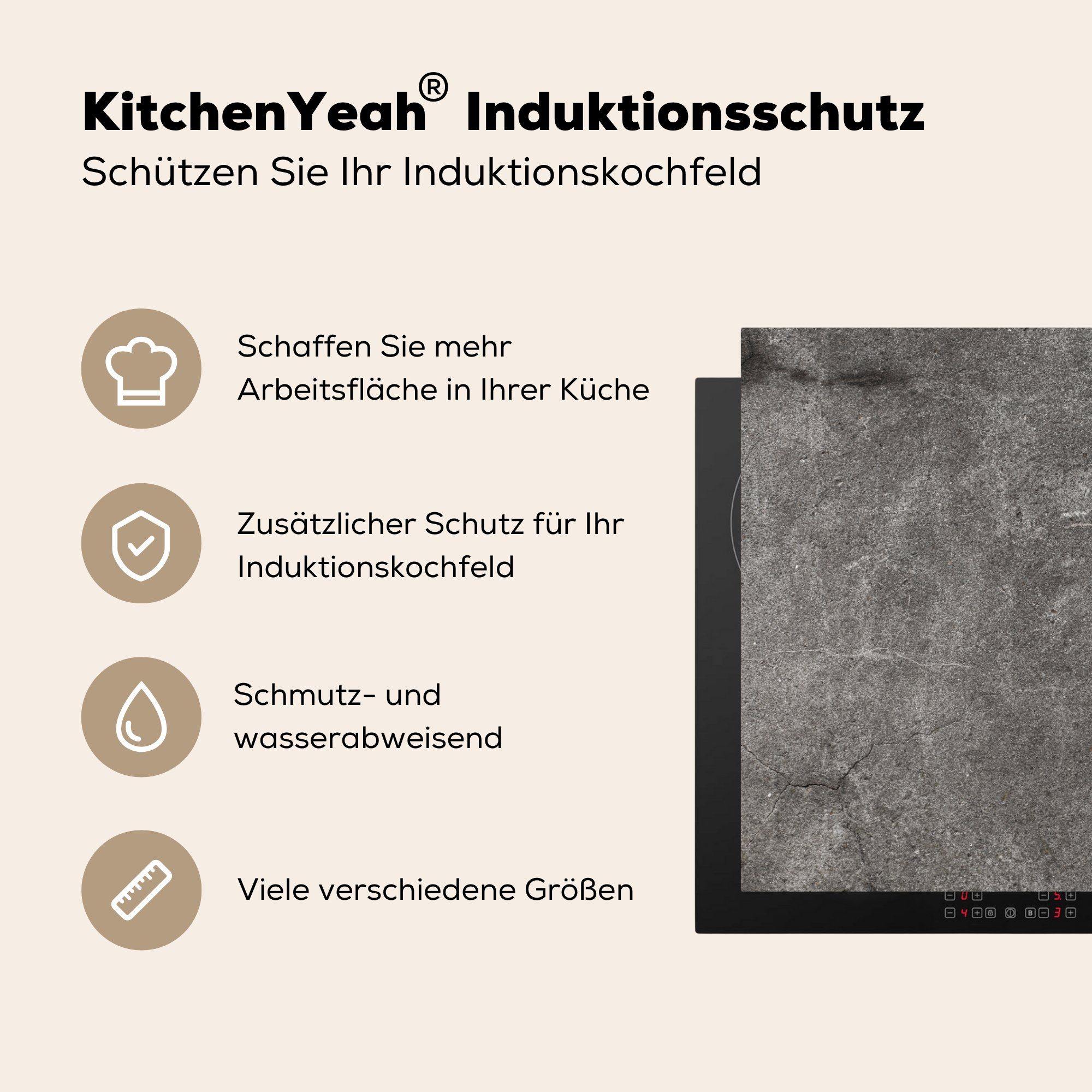 81x52 küche, - MuchoWow die cm, Induktionskochfeld tlg), Schutz (1 für - Vinyl, Linie Herdblende-/Abdeckplatte - Beton Schotter, Ceranfeldabdeckung Mauer