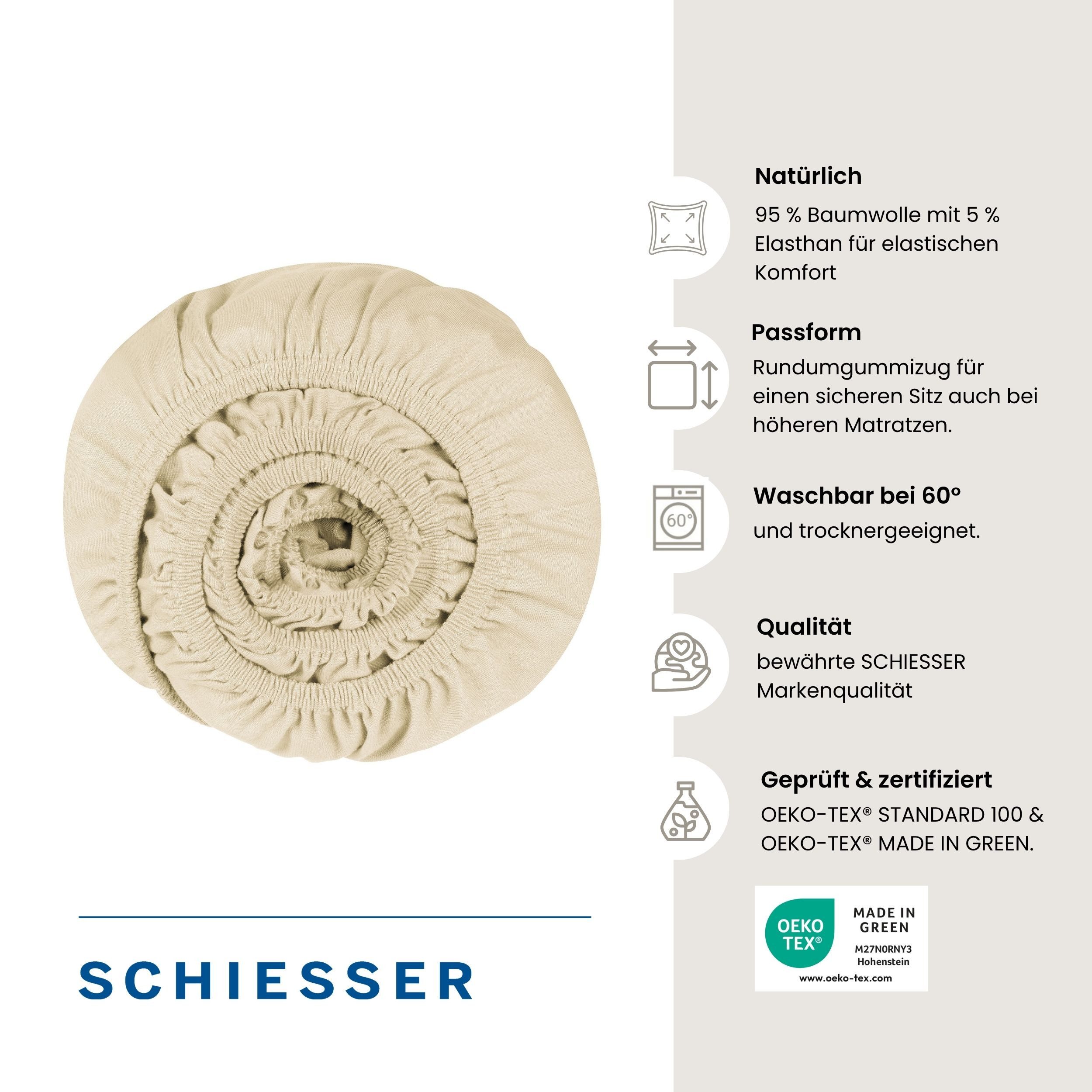 Schiesser Spannbettlaken Flexi aus 95% Baumwolle und 5% Elastahan in Premium-Qualität, Jersey-Elasthan, Gummizug: rundum, (1 Stück), für hohe Matratzen und Boxs – Bild 2 von 5