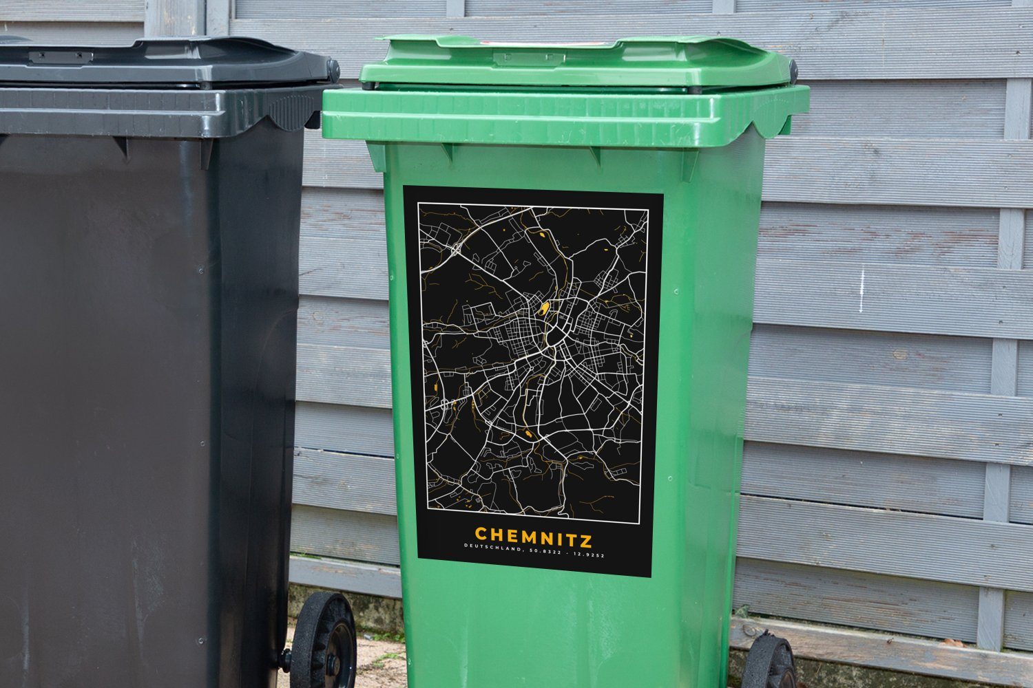 Chemnitz Karte Sticker, Abfalbehälter - Deutschland Container, Wandsticker Stadtplan MuchoWow Mülltonne, Mülleimer-aufkleber, - - (1 - Gold St),