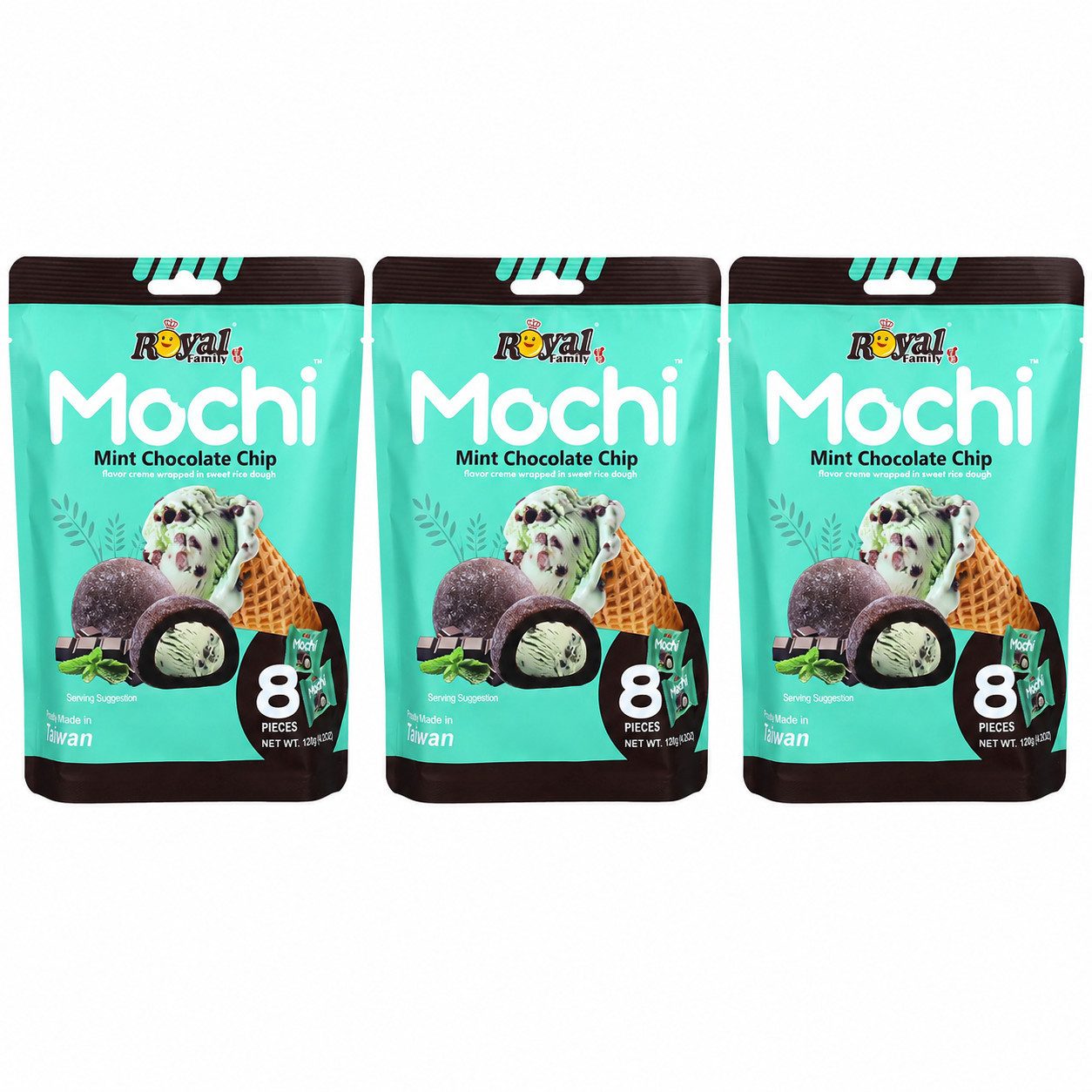 Royal Family Kuchen, Royal Family Mochi Mint Chocolate Chip einzeln verpackt 120g 3er Pack