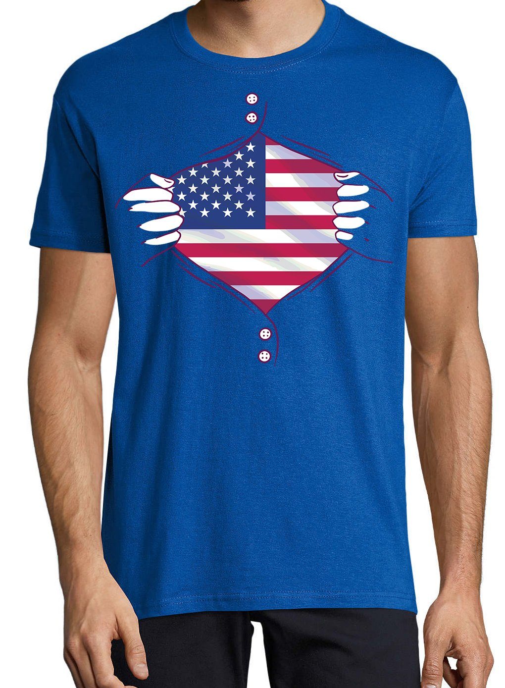 Designz mit Shirt trendigem Frontprint Flagge Royalblau Youth Herz T-Shirt Herren USA