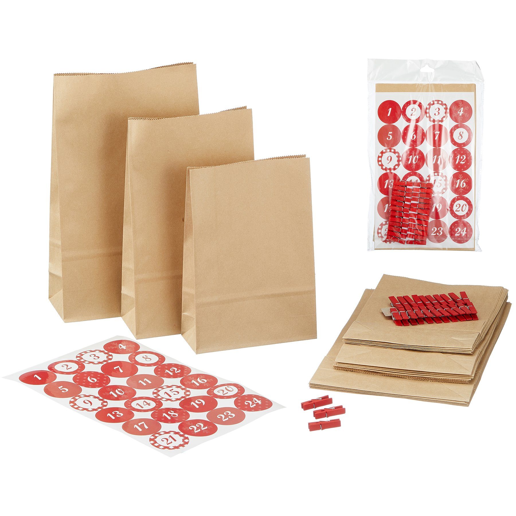 Annastore befüllbarer Adventskalender DIY Adventskalender zum Befüllen 72-teilig + 134 Sterne-Sticker, Do it youself Kalender Advent