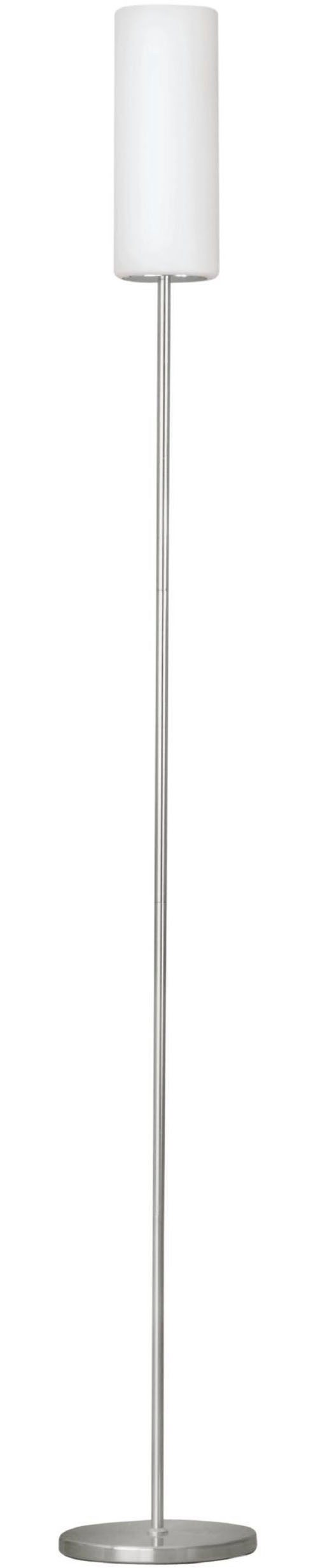 EGLO Stehlampe Troy 3 Stehlampe, Stahl, Glas satiniert weiß, E27, inkl. Trittschalter, Ein-/Ausschalter, ohne Leuchtmittel, Stehleuchte - H153 x Ø10,5 cm - nickel-matt - 1X40W exkl.