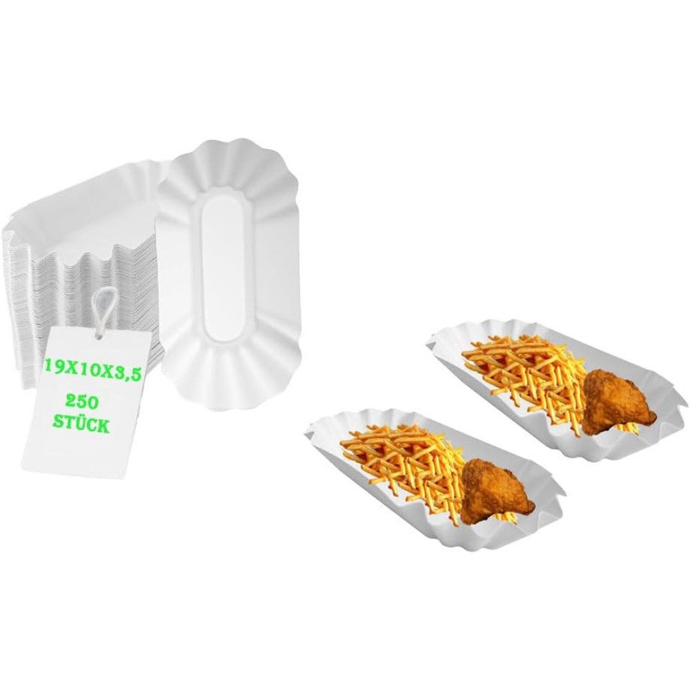 Lauroo Einwegteller Lauroo Pappschale KU1-19x10x3,5 cm, Einweg-Schale für Pommes, (250 St)