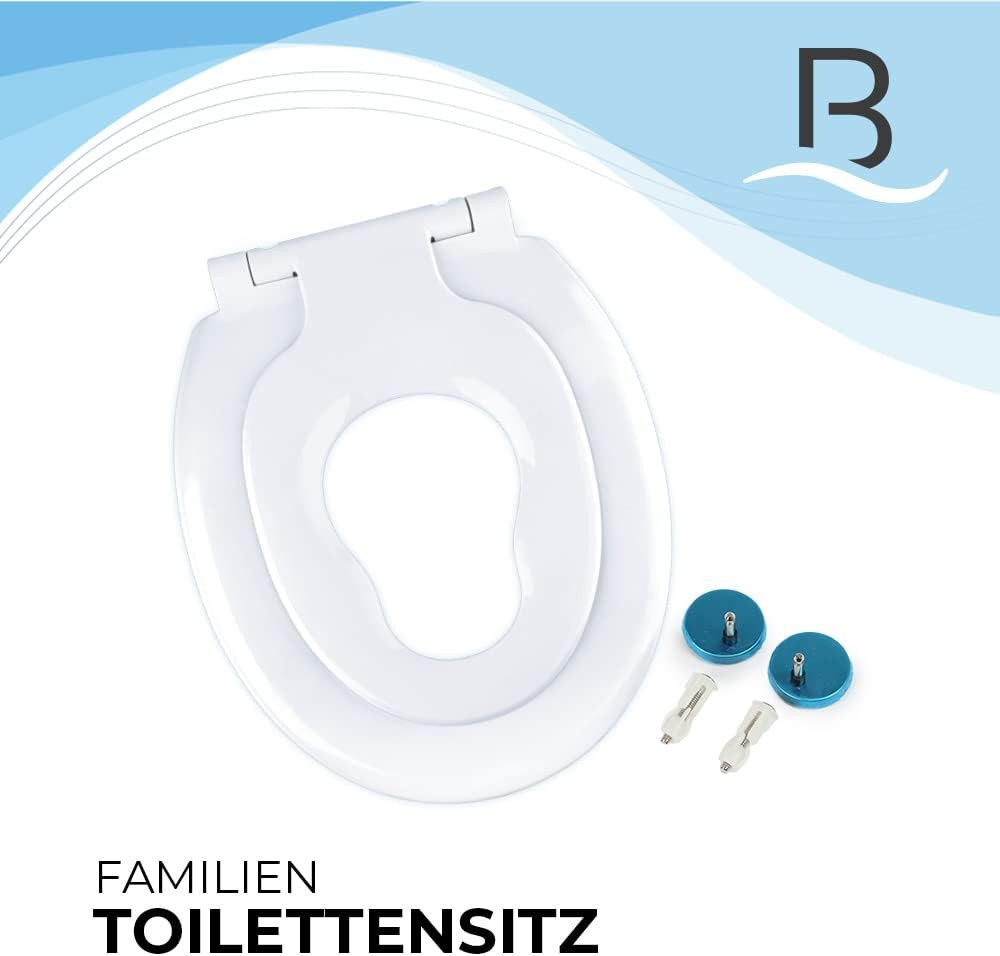 Bath4U WC-Sitz WC Sitz mit integriertem Kindersitz 37,3x44,5cm Absenkautomatik Weiß, Hygienischer Urea-Duroplast Kindersitz 25,6x38,9cm Standard-Maß