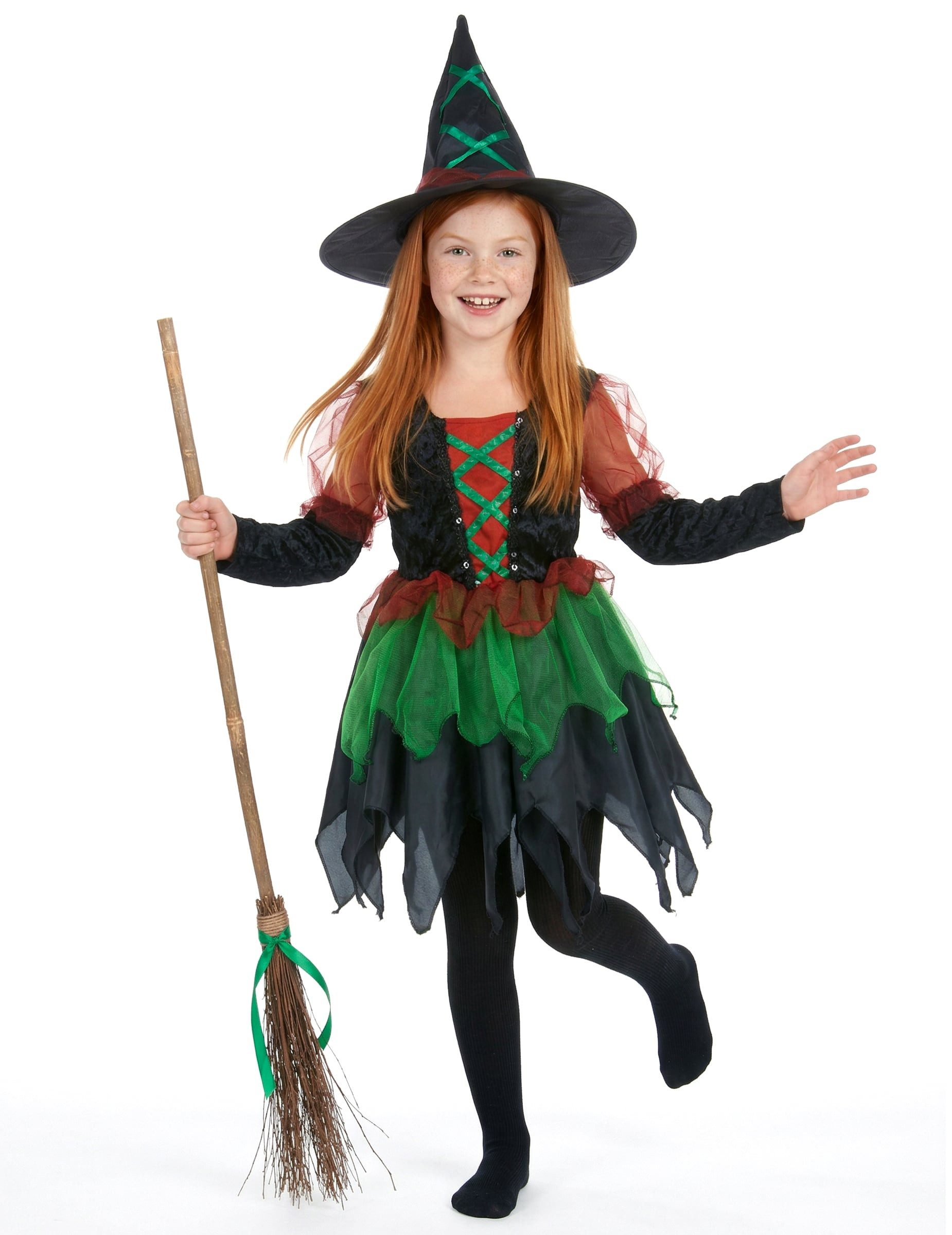Kostüm Freches Hexen-Kostüm für Mädchen Halloween-Kostüm schwarz-rot-grün