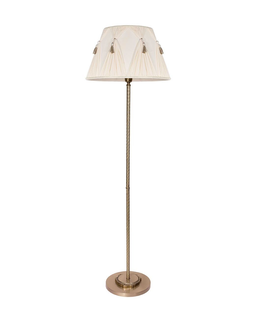 Licht-Erlebnisse Stehlampe »REGAL«, ohne Leuchtmittel, Stehleuchte Messing  in Bronze Stoff in Creme Handarbeit Wohnzimmer