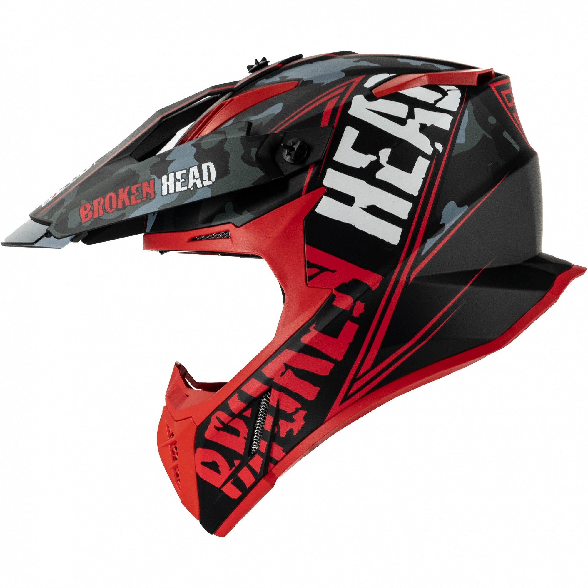 Broken Head Motocrosshelm Squadron Rebelution Rot, Zwei Verschlüsse