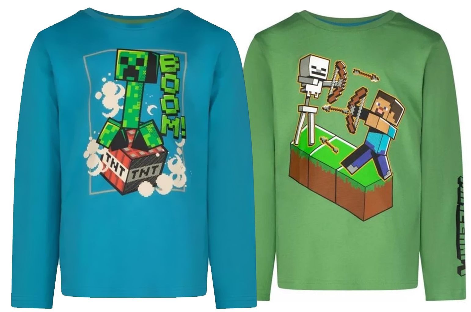 Minecraft Langarmshirt 2X Minecraft Langarm-T-Shirt Doppelpack für Jungen Mädchen 6-12 Jahre (Doppelpack)