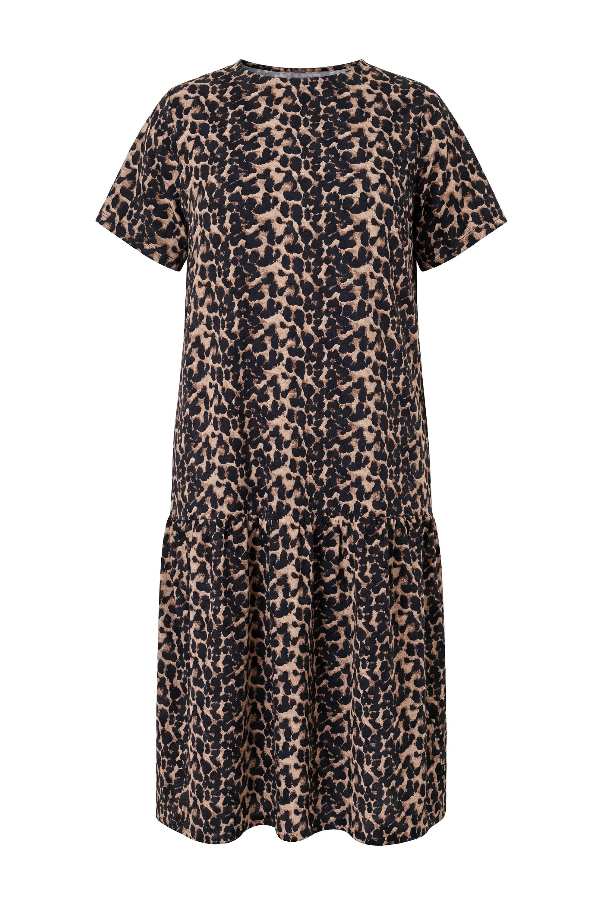 Studio Untold Jerseykleid Midikleid A-Linie Leo Halbarm Volant