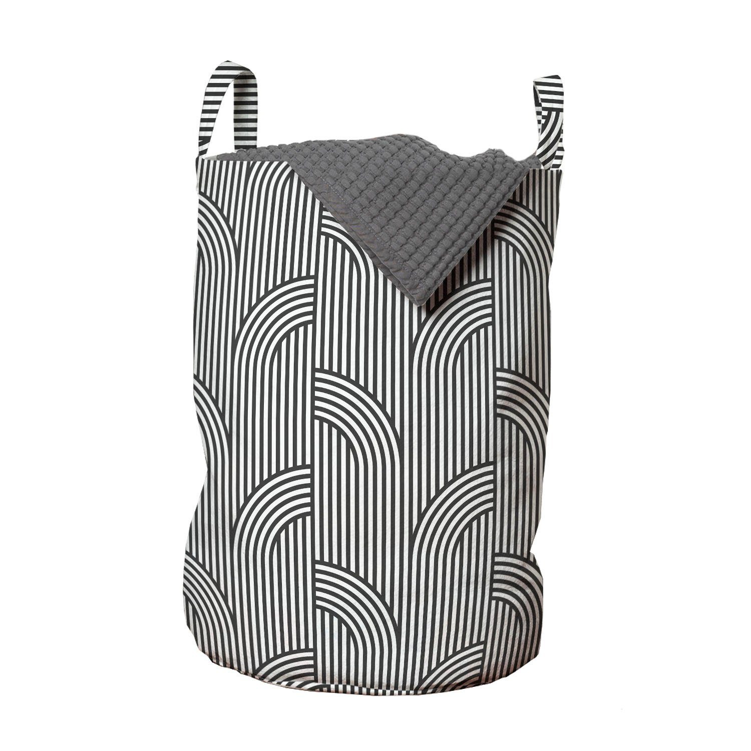 Abakuhaus Wäschesäckchen Wäschekorb mit Griffen Kordelzugverschluss für Waschsalons, Abstrakt Streifen und Oval Curves | Wäschesäcke