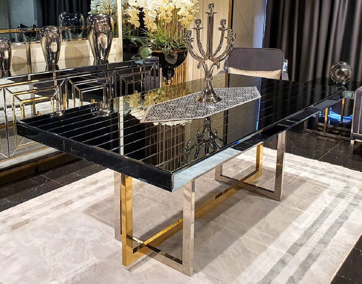 Casa Padrino Esstisch Luxus Esstisch Silber / Gold 200 x 100 x H. 77 cm - Verspiegelter Küchentisch - Verspiegelte Luxus Esszimmer Möbel