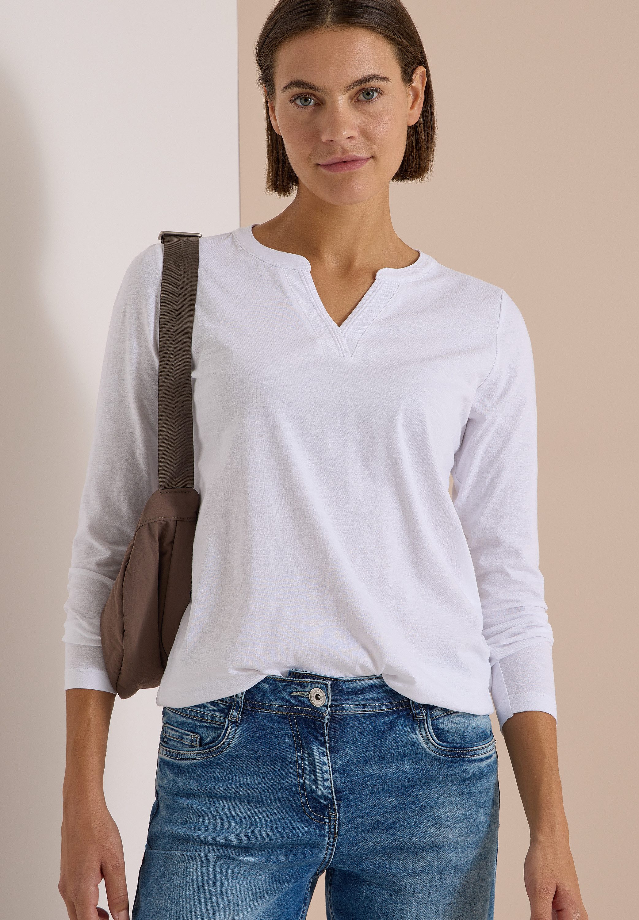 CECIL Langarmshirt mit geschlitztem Rundhalsausschnitt